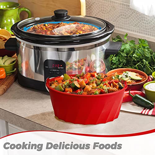 GRMIKBU 2PCS Crock pot Liners Small Silicone Slow Cooker Liners Crock-Pot Liners fit 6 Quart Oval Slow Cooker, Food Grade Material, Reusable Slow Cooker Liners, Leakproof, Dishwasher Safe, with Handles, Alternative to Disposable Liners