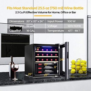 Nightcore Wine Cooler, 24 Inch Wine Fridge for 21 Bottles, Freestanding Wine Refrigerator with Digital Temperature Display, Wooden Shelves, Glass Door, Built-in LED Light