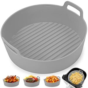 silicone air fryer liners-reusable heat resistant food safe silicone bowl/pot for air fryer and microwave for ninja foodi air fryer, coffee maker, blender (grey1pcs 9inch)