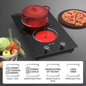 Electric Cooktop,110V 2100W Electric Stove Top with Knob Control, 10 Power Levels, Kids Lock & Timer, Hot Surface Indicator, Overheat Protection,Built-in Radiant Double induction cooktop