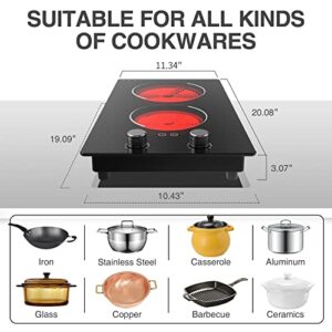 Electric Cooktop,110V 2100W Electric Stove Top with Knob Control, 10 Power Levels, Kids Lock & Timer, Hot Surface Indicator, Overheat Protection,Built-in Radiant Double induction cooktop