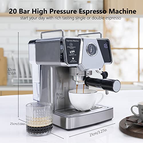 Homtone Espresso Machine 20 Bar, Stainless Steel Espresso Machine with Milk Frother for Cappuccino, Latte, Touch Screen Espresso Coffee Maker for Home (Retro)