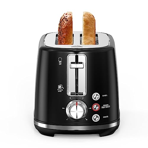 Longdeem 2-Slice Toaster, Extra Wide Slots, 6 Browning Options With Lift and Look, Auto Shut-Off & Frozen Function for Toasting Fruit Bread, Bagels & Waffles, Removable Crumb Tray, Matte Black