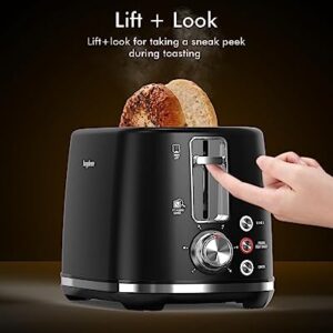 Longdeem 2-Slice Toaster, Extra Wide Slots, 6 Browning Options With Lift and Look, Auto Shut-Off & Frozen Function for Toasting Fruit Bread, Bagels & Waffles, Removable Crumb Tray, Matte Black