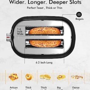 Longdeem 2-Slice Toaster, Extra Wide Slots, 6 Browning Options With Lift and Look, Auto Shut-Off & Frozen Function for Toasting Fruit Bread, Bagels & Waffles, Removable Crumb Tray, Matte Black