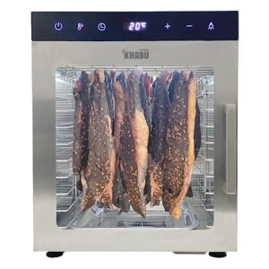 biltong boss biltong maker and drying cabinet, food dehydrator with full temperature control, 10 tray capacity, for meat, vegetables and fruits, silver (800w)