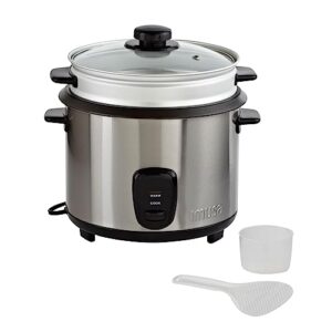 imusa usa gau-00023 electric rice cooker with steam tray 10-cup uncooked rice (20-cup cooked rice), stainless steel