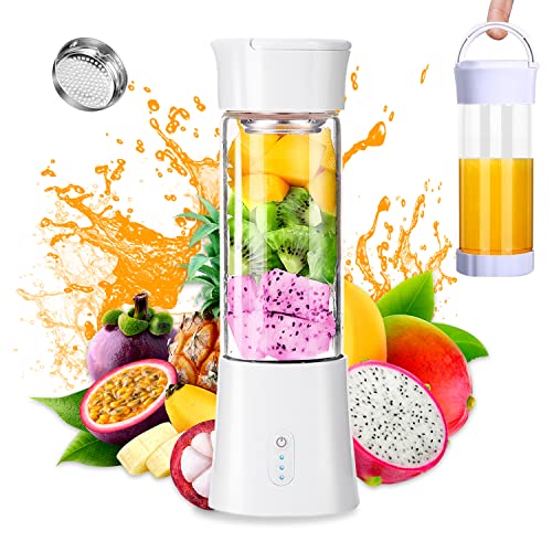 Portable Blender for Smoothies and Shakes, USB Rechargeable Personal Blender with 6 Blades,Mini Blender with Travel Cup and Lid,Handheld Personal Size Blender for Home/Gym/Travel,BPA-Free(White)