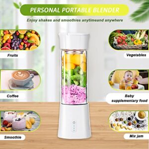 Portable Blender for Smoothies and Shakes, USB Rechargeable Personal Blender with 6 Blades,Mini Blender with Travel Cup and Lid,Handheld Personal Size Blender for Home/Gym/Travel,BPA-Free(White)