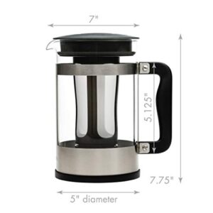 Primula Kedzie Deluxe Cold Brew Iced Coffee Maker Comfort Grip Handle, Durable Glass Carafe, Removable Mesh Filter, 6 Cup, Brushed Stainless Steel