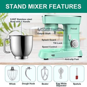 Upgraded Household Stand Mixer for Peicual 800W 10+P Speed High-Performance Tilt-Head Electric Kitchen Mixer 5.5 QT Stainless Steel Bowl with Dough Hook Flat Beater Wire Whisk & Splash Guard