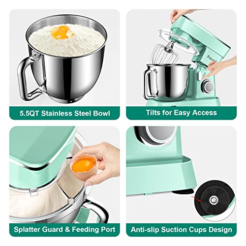 Upgraded Household Stand Mixer for Peicual 800W 10+P Speed High-Performance Tilt-Head Electric Kitchen Mixer 5.5 QT Stainless Steel Bowl with Dough Hook Flat Beater Wire Whisk & Splash Guard