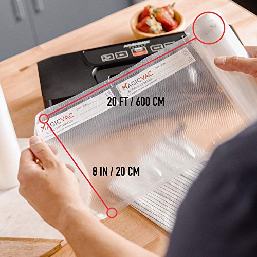 MagicVac Vacuum Sealer Rolls 2 Roll Pack 8"x20' Length Thicker Heavy Duty Material for Sous Vide, Meal Prep, Microwave and Freezer works with FoodSaver, Seal-a-Meal and more BPA Free Made in Italy