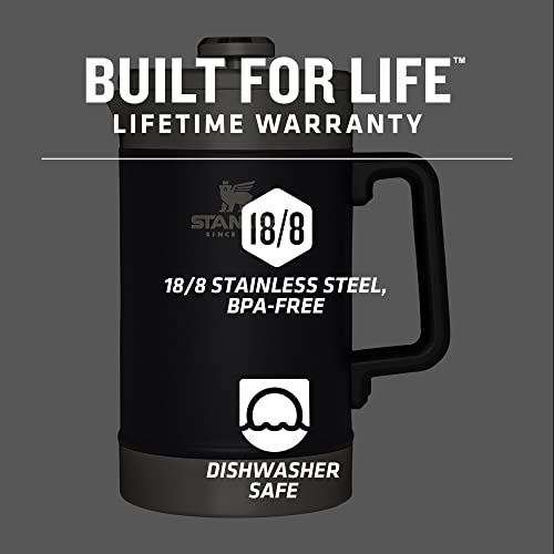 Stanley French Press 48oz with Double Vacuum Insulation, Stainless Steel Wide Mouth Coffee Press, Large Capacity, Ergonomic Handle, Dishwasher Safe