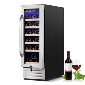 12 inch wine refrigerator, 18 bottles wine cooler with upgraded compressor, 41-72f, fits large wine bottles, mini wine fridge with glass door and safety lock, built-in undercounter or freestanding