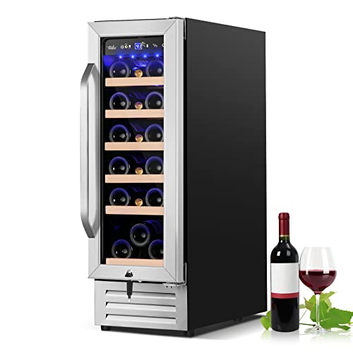 12 Inch Wine Refrigerator, 18 Bottles Wine Cooler with Upgraded Compressor, 41-72F, Fits Large Wine Bottles, Mini Wine Fridge with Glass Door and Safety Lock, Built-in Undercounter or Freestanding