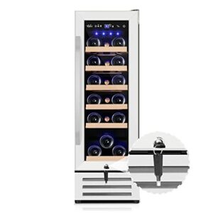 12 Inch Wine Refrigerator, 18 Bottles Wine Cooler with Upgraded Compressor, 41-72F, Fits Large Wine Bottles, Mini Wine Fridge with Glass Door and Safety Lock, Built-in Undercounter or Freestanding