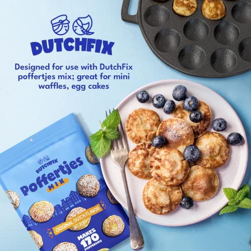 DUTCHFIX Poffertjes Pan – 15-Hole Cast Iron Poffertjes Pan – Non-Stick Mini Pancake Pan – Mini Biscuit Pan – Cast Iron Mini Muffin Pan