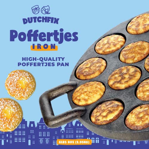 DUTCHFIX Poffertjes Pan – 15-Hole Cast Iron Poffertjes Pan – Non-Stick Mini Pancake Pan – Mini Biscuit Pan – Cast Iron Mini Muffin Pan