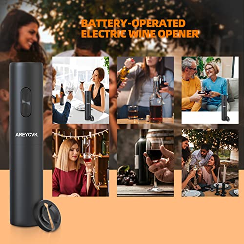 AREYCVKElectric Wine Bottle Openers, Wine Electric Opener,Wine opener battery operated with Foil Cutter wine Stoppers to Best Gift for friends (Black- Wine Bottle Openers)