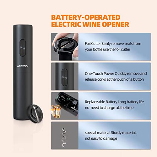 AREYCVKElectric Wine Bottle Openers, Wine Electric Opener,Wine opener battery operated with Foil Cutter wine Stoppers to Best Gift for friends (Black- Wine Bottle Openers)