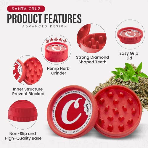 Santa Cruz Shredder x Cookies Hemp Grinder for Herbs Knurled Top for Stronger Grip Size Medium 2.2" (2, Red)