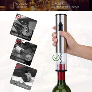 CIRCLE JOY Electric Wine Bottle Openers Set - Battery Powered Motorized Operated Cordless Automatic Corkscrew Opener Puller Kit with Attached Foil Cutter Stopper Wine Aerator Pourer, Stainless Steel