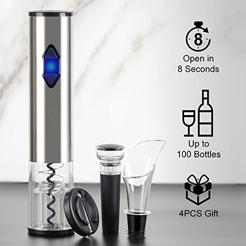 CIRCLE JOY Electric Wine Bottle Openers Set - Battery Powered Motorized Operated Cordless Automatic Corkscrew Opener Puller Kit with Attached Foil Cutter Stopper Wine Aerator Pourer, Stainless Steel