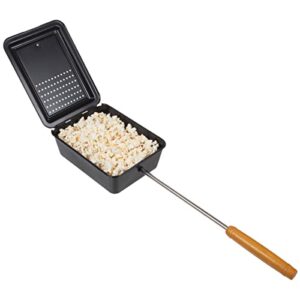 campfire popcorn popper - old fashioned popcorn maker with nonstick finish and extended handle - camping gear by great northern popcorn (black)