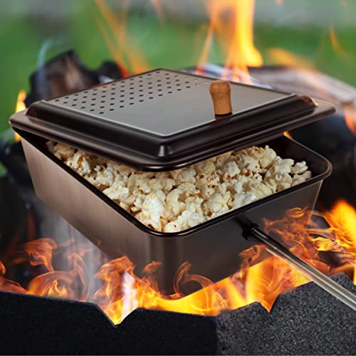 Campfire Popcorn Popper - Old Fashioned Popcorn Maker with Nonstick Finish and Extended Handle - Camping Gear by Great Northern Popcorn (Black)