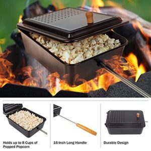 Campfire Popcorn Popper - Old Fashioned Popcorn Maker with Nonstick Finish and Extended Handle - Camping Gear by Great Northern Popcorn (Black)