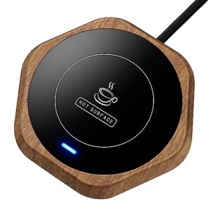 coffee mug warmer:auto on/off gravity-induction beverage cup warmer for office home desk-candle warmer coaster&warming heating coffee milk tea hot chocolate-wood grain