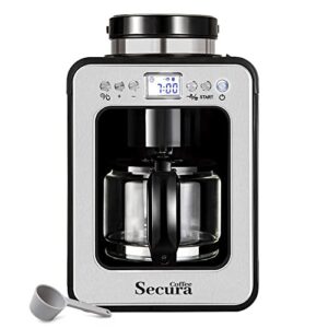 secura coffee automatic coffee maker with grinder, programmable grind and brew coffee machine for use with ground or whole beans, 17 oz glass carafe, black (cm6686at)
