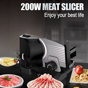 Meat Slicer for Home TOPOTO 200W Electric Deli Food Slicer with 2 7.5" Stainless Steel Blades Child Lock Protection Adjustable Thickness Slicers Machine for Meat Cheese Bread Vegetable Easy to Clean