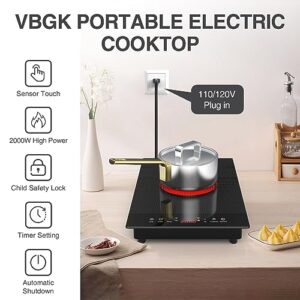 VBGK Electric Cooktop, Electric Stove Top with Touch Control, 9 Power Levels, Kids Lock & Timer, Hot Surface Indicator, Overheat Protection,110V 2000W induction cooktop