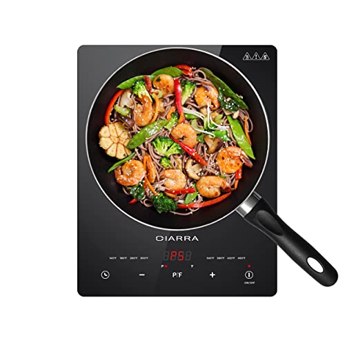 CIARRA CATIH1 1800W Portable Induction Cooktop, Ultra Slim Single Electric Countertop Burner with Sensor Touch and Digital timer ETL Approved