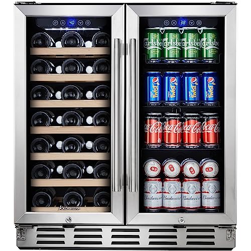 Kalamera Wine cooler, 30 inch Built in Wine and Beverage Refrigerator, Dual Zone w/ 33 Bottles and 96 Cans Capacity, Digital Touch Control