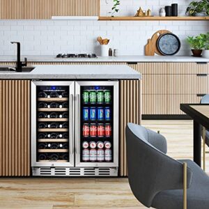 Kalamera Wine cooler, 30 inch Built in Wine and Beverage Refrigerator, Dual Zone w/ 33 Bottles and 96 Cans Capacity, Digital Touch Control