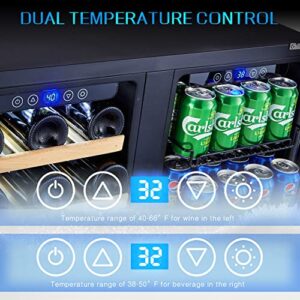 Kalamera Wine cooler, 30 inch Built in Wine and Beverage Refrigerator, Dual Zone w/ 33 Bottles and 96 Cans Capacity, Digital Touch Control