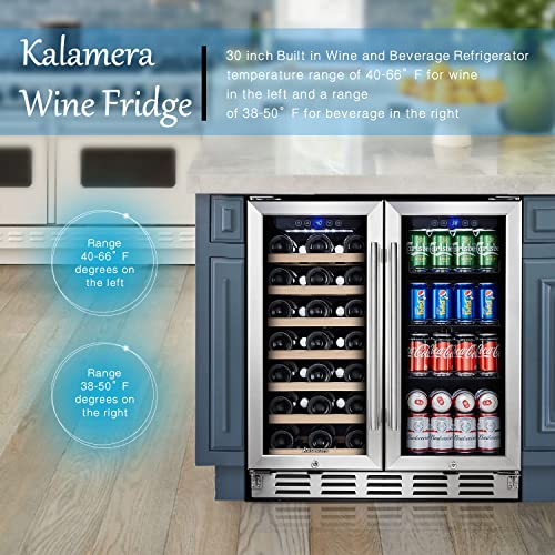 Kalamera Wine cooler, 30 inch Built in Wine and Beverage Refrigerator, Dual Zone w/ 33 Bottles and 96 Cans Capacity, Digital Touch Control