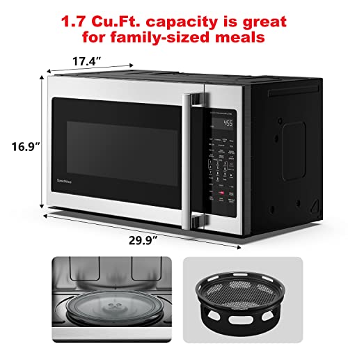Galanz GLOMJB17S2ASWZ-10 30" SpeedWave Over The Range Microwave Oven, True Convection & Sensor Technology, Air Fry & Steam Cooking, Stainless Steel, 1.7 Cu Ft, Convection