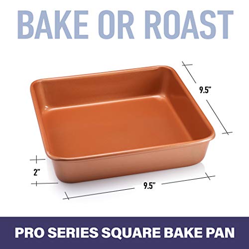Gotham Steel Ultra Nonstick Square Baking Pan, Dishwasher Safe Square Cake Pan with No Warp & Even Heating Technology, Oven & Metal Utensil Safe, Brownie Pan & Cake Baking Pan – XL 9.5” x 9.5” x 2”