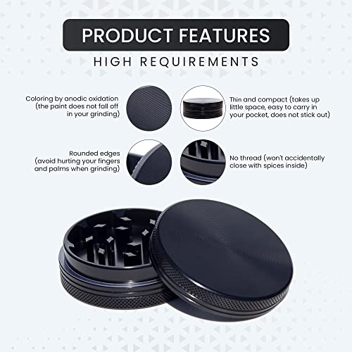 Small Thin Herb Chromium Crusher Grinder 2 inch (Black Color)