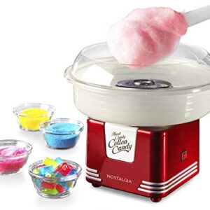 Nostalgia PCM405RETRORED Hard and Sugar Free Countertop Cotton Candy Maker, Includes 2 Reusable Cones and Scoop, Retro Red