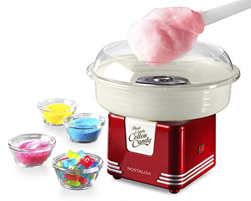 Nostalgia PCM405RETRORED Hard and Sugar Free Countertop Cotton Candy Maker, Includes 2 Reusable Cones and Scoop, Retro Red