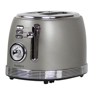 west bend toaster 2 slice retro-styled stainless steel with 4 functions and 6 shade settings, 850-watts, gray