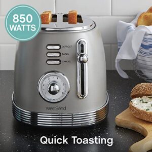 West Bend Toaster 2 Slice Retro-Styled Stainless Steel with 4 Functions and 6 Shade Settings, 850-Watts, Gray