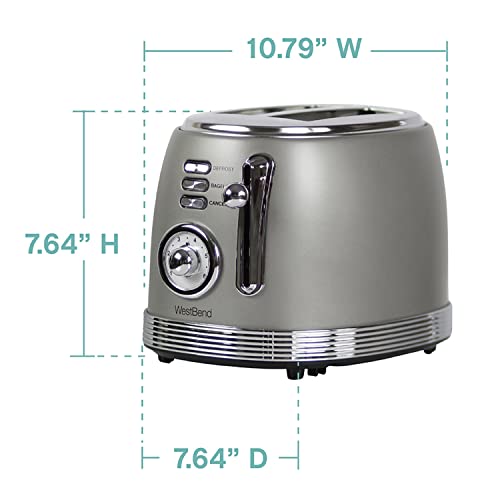 West Bend Toaster 2 Slice Retro-Styled Stainless Steel with 4 Functions and 6 Shade Settings, 850-Watts, Gray