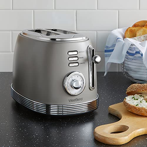 West Bend Toaster 2 Slice Retro-Styled Stainless Steel with 4 Functions and 6 Shade Settings, 850-Watts, Gray