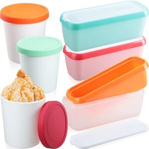 set of 6 ice cream containers freezer 1.5 qt 1 qt reusable storage tubs with lids stackable plastic ice cream storage containers for freezer homemade ice cream maker sorbet gelato, assorted color